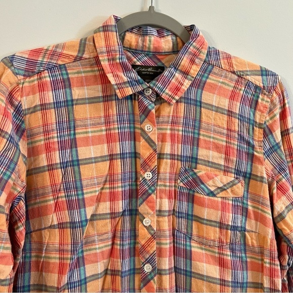 Women’s Eddie Bauer yellow plaid button up long sleeve shirt size medium M - Picture 2 of 5